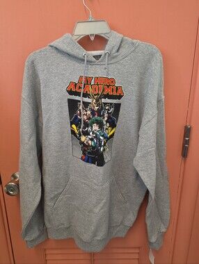 NWT Funimation Adult Size XL My Hero Academia Gray Hoodie Sweatshirt With Hood